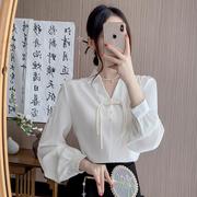 新中式国风绸缎面白色衬衫，女春装2024设计感小众配马面裙衬衣