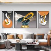 现代轻奢简约客厅装饰画，沙发背景墙高档三联画水晶玻璃晶瓷镶钻画