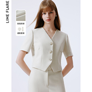 莱茵福莱尔法式高级感短袖西装套装2024春夏修身短外套通勤女