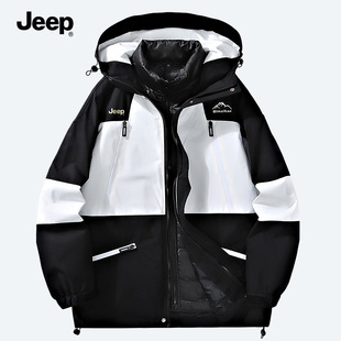 jeep吉普男士冬款加绒加厚羽绒，三合一冲锋外套，衣服夹克秋冬季男款