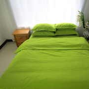 简约纯色磨毛四件套果绿色，床单被套罩床上用品，纯棉学生宿舍三件套
