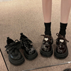 一鞋三穿系带小皮鞋子女，2024年春秋季乐福，鞋厚底甜酷漆皮单鞋