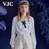 VJC/威杰思秋冬女装娃娃领绣花衬衫可拆蝴蝶结长袖上衣