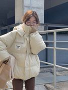鸭鸭粉色棉衣羽绒棉服，女冬季2023短款学生棉袄，韩版加厚面包服