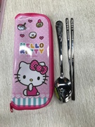 韩国进口HelloKitty儿童便携餐具套装不锈钢儿童餐具餐具袋筷子勺