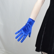 丝绒蓝手套22cm短款宝蓝色晚礼服高弹力天鹅绒金丝绒触屏功能