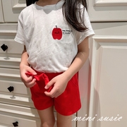 自留90-140韩国童装男女童刺绣苹果字母薄款纯棉短袖T恤