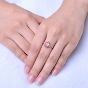 戒面小众粉色指环镶嵌唯美高级简约椭圆玫瑰金戒指开口芙蓉石轻奢