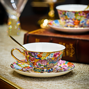 景德镇描金骨瓷咖啡杯套装高档精致下午茶杯碟，情侣对杯陶瓷杯具