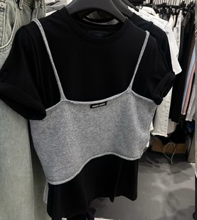 韩系春夏设计感套装女2024细肩带针织背心吊带+短袖正肩T恤两件套