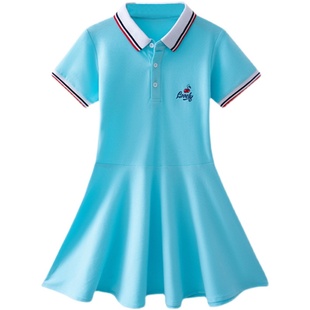 童装高尔夫短袖连衣裙中大童女童运动Polo裙棒球网球裙golf球衣服