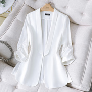 雪纺薄款西装外套女七分袖小个子夏季设计感小众休闲西服白色