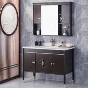 新中式浴室柜套装组合落地式卫生间洗漱台镜，柜实木岩板台盆柜