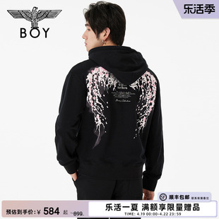 BOYLONDON秋冬男女同款长袖樱花时尚休闲潮牌连帽套头卫衣N04705