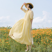 blushwhite 复古“明媚感连衣裙”嫩黄色两件套 无袖短袖清凉亲肤