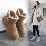 雪地靴女短靴牛皮，2023年冬季洋气软底真皮，加绒加厚保暖棉鞋