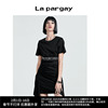 Lapargay纳帕佳2023夏女装黑白色裙子收腰短袖圆领套头连衣裙