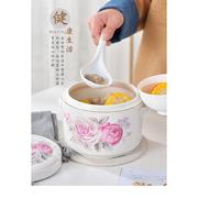 带双盖陶瓷汤煲隔水炖燕窝骨瓷中式大小号纯色家用炖盅罐碗蒸汤盅