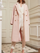 绒绒家甜美粉色羊绒大衣女，101801经典款，双排扣羊毛长款呢外套