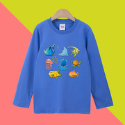 儿童长袖t恤海豚海洋动物，童装乌龟男孩鲨鱼，图案衣服亲子款衣服