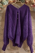 2023深紫色套头毛衣宽松安哥拉长袖兔毛