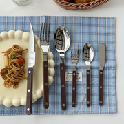 穆尼 ins牛排叉勺304不锈钢西餐具复古韩式猪扒甜品叉子勺子