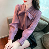 秋装2024年时尚雪纺职业衬衫，女长袖飘带，紫色衬衣气质春秋上衣