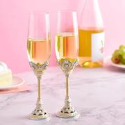 欧式珐琅彩香槟杯创意，红酒杯家用高脚杯，气泡酒杯婚礼礼盒对杯定制