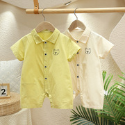 婴儿连体衣夏季薄款短袖纯棉哈衣爬服韩版0-18个月宝宝夏天夏装衣