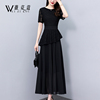 黑色连衣裙2024女夏季气质高级感显瘦蕾丝雪纺假两件长款裙子