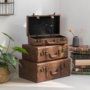复古手提箱旅行收纳箱欧式民国道具复古皮箱，老式手提箱子小行李箱