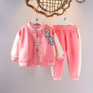 女童洋气棒球服运动套装1-3岁女宝宝洋气秋装，三件套女孩秋天衣服