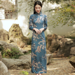 老上海加厚长旗袍2024年冬季中国风复古日常可穿气质名媛优雅
