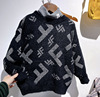 超值 韩版男童黑色几何图案水貂绒超软针织衫儿童冬季童装毛衣