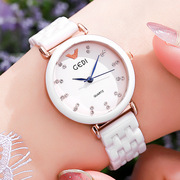 表士手表腕表时装表玫瑰金歌迪GEDI白色陶瓷表带学生韩版女