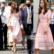 高级凯特王妃同款浅粉色，立领单排扣修身大摆气质优雅连衣裙长裙夏