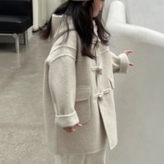 女童毛呢大衣2023冬季洋气韩版中长款双面呢儿童，连帽呢子外套