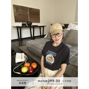 YANGLE_减龄卡通 印花短袖T恤女2024年春季宽松体恤半袖上衣