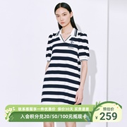 雪歌日系黑白条纹连衣裙，女中长款2023夏t恤裙子xi204033b625