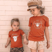 ins童装t恤中小儿童橘红短袖，体恤纯棉动物，卡通男女宝宝半袖上衣夏