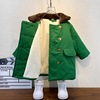 童加绒外套儿童军绿大衣，洋气冬装中长款棉衣军大衣绿色棉服