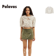 Palavas甜美娃娃领碎花衬衫复古纯棉短袖短款上衣小众原创设计师