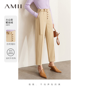 amii卡其色裤子女裤小个子西装裤，2024春季直筒休闲裤，女萝卜裤