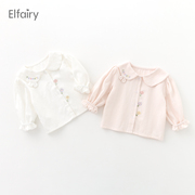 elfairy女童可爱衬衣宝宝春装，婴儿衣服春秋儿童，衬衫长袖上衣纯棉