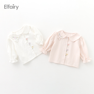 elfairy女童可爱衬衣宝宝春装婴儿，衣服春秋儿童，衬衫长袖上衣纯棉