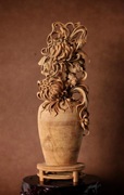 印度老山檀富贵平安木雕大师，手工香味浓玄关牡丹摆件花瓶装饰摆件