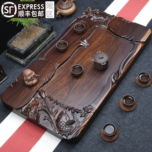 黑檀木茶盘整块实木精雕，家用茶台大号原木加厚排水茶海功夫茶具
