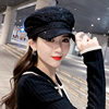 八角帽女秋季日系韩版潮百搭海军帽显脸小亮片设计款贝雷帽子