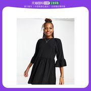 香港直邮潮奢asos女士设计蝙蝠，袖罩衫式，迷你连衣裙(黑色)
