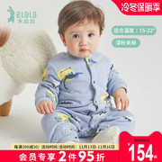 衣拉拉秋冬婴儿长袖连体衣0-1岁男童爬服薄400g夹棉宝宝保暖衣服